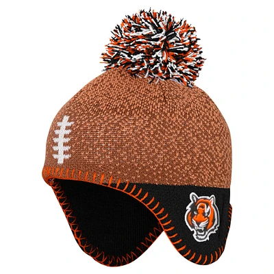 Infant Brown Cincinnati Bengals Football Head Knit Hat with Pom