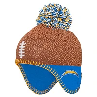 Infant Brown Los Angeles Chargers Football Head Knit Hat with Pom