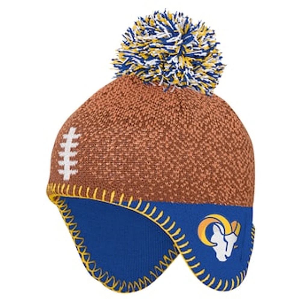 Infant Brown Los Angeles Rams Football Head Knit Hat with Pom