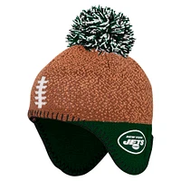 Infant Brown New York Jets Football Head Knit Hat with Pom