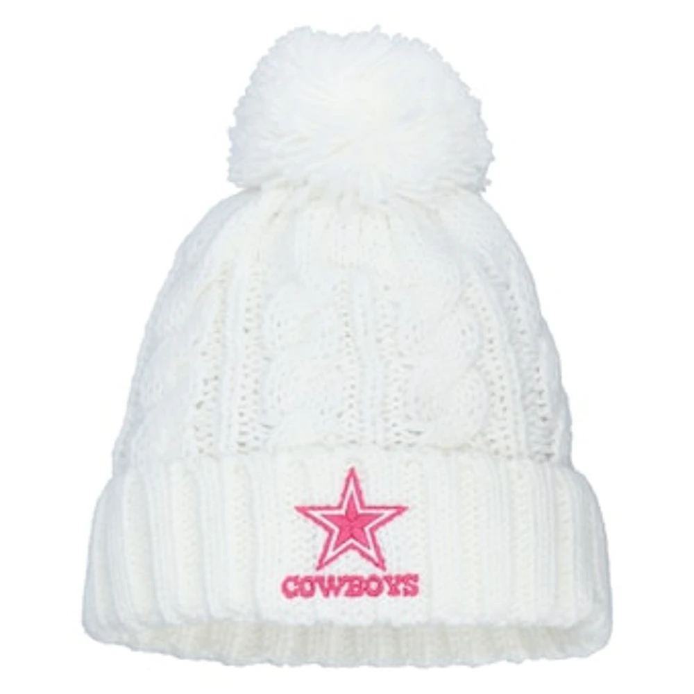 Girls Youth White Dallas Cowboys Cable Cuffed Knit Hat with Pom