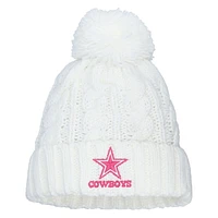 Girls Youth White Dallas Cowboys Cable Cuffed Knit Hat with Pom