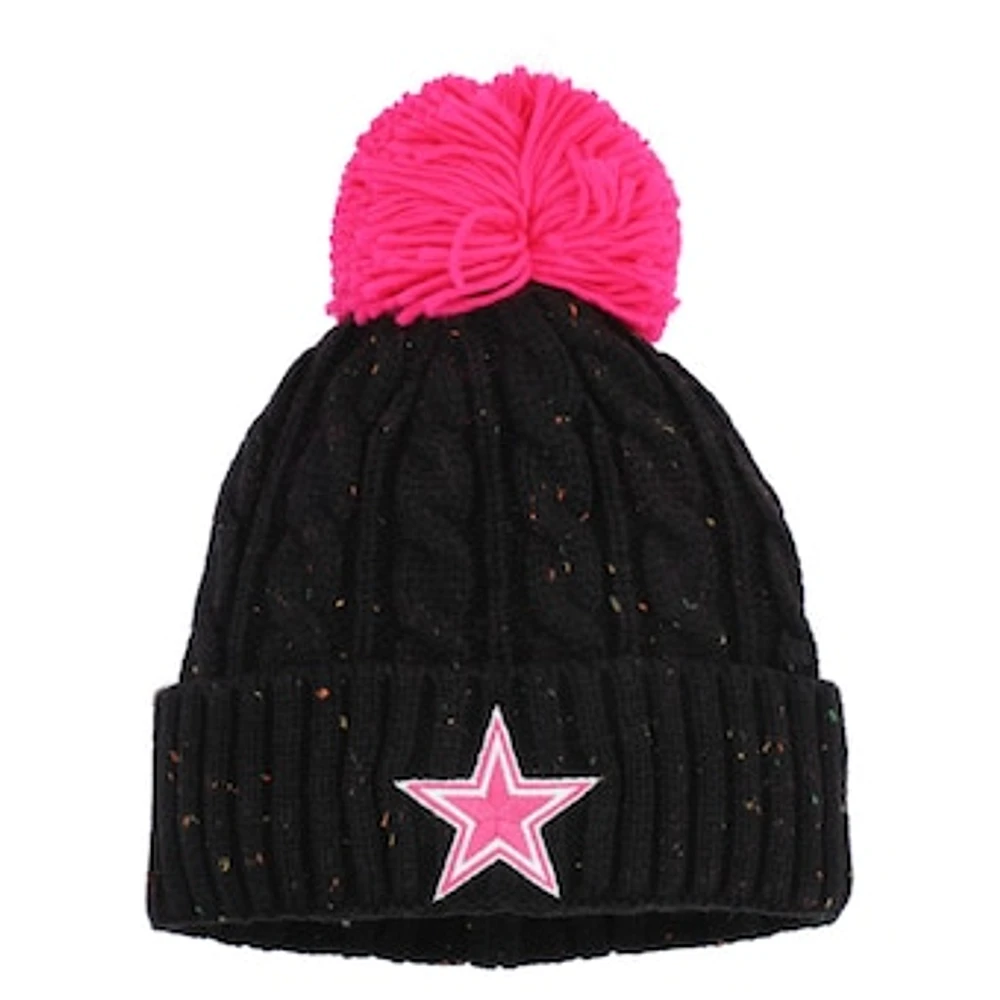 Girls Youth Black Dallas Cowboys Nep Yarn Cuffed Knit Hat with Pom