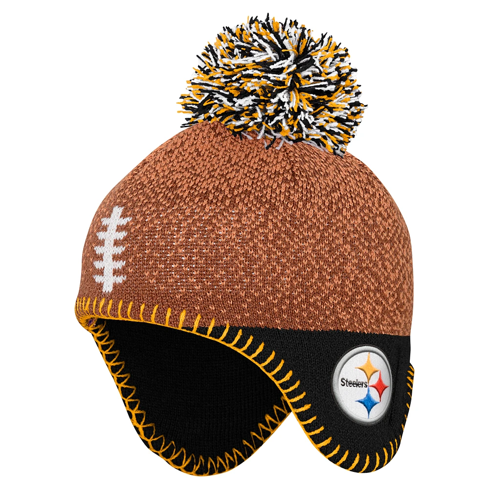 Preschool Brown Pittsburgh Steelers Football Head Knit Hat with Pom