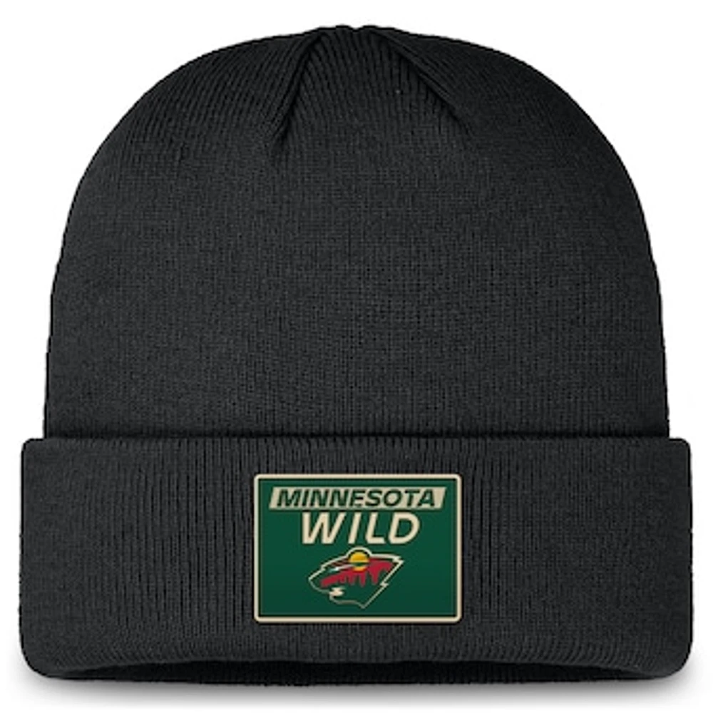 Men's Fanatics Black Minnesota Wild Authentic Pro Cuffed Knit Hat