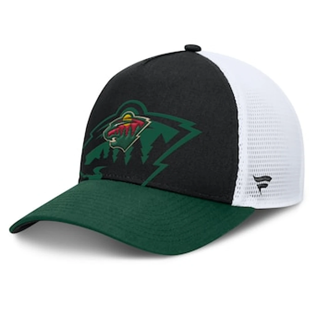 Men's Fanatics Black/Green Minnesota Wild Authentic Pro A-Frame Rink Adjustable Hat