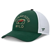 Men's Fanatics Green/White Minnesota Wild Authentic Pro Rink Trucker Hat