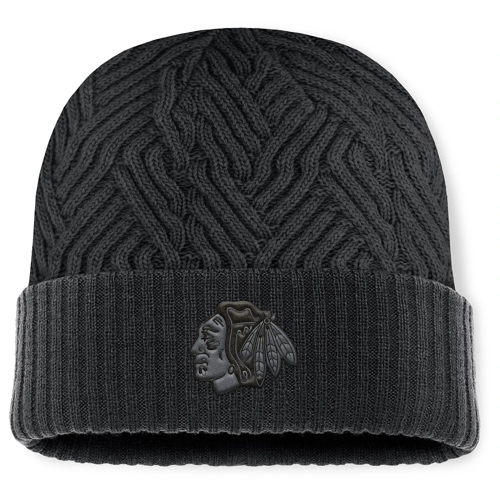 Men's Fanatics Black Chicago Blackhawks Authentic Pro Road Cuffed Knit Hat