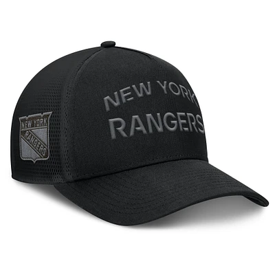 Men's Fanatics Black New York Rangers Authentic Pro Road Stack Text A-Frame Adjustable Hat