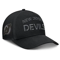 Men's Fanatics Black New Jersey Devils Authentic Pro Road Stack Text A-Frame Adjustable Hat