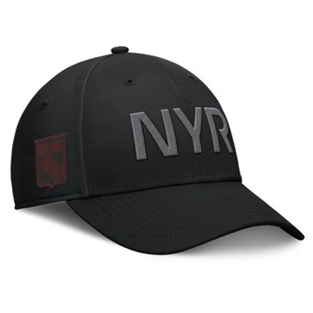 Men's Fanatics Black New York Rangers Authentic Pro Road Team Code Side Patch Flex Hat