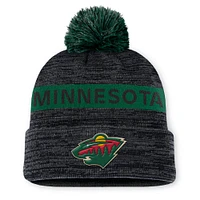 Men's Fanatics Black/Green Minnesota Wild Authentic Pro Rink Cuffed Knit Hat with Pom