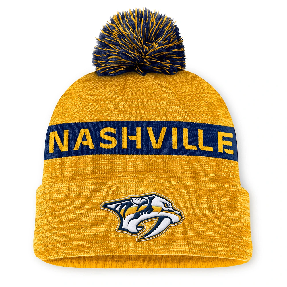 Men's Fanatics Gold/Navy Nashville Predators Authentic Pro Rink Cuffed Knit Hat with Pom