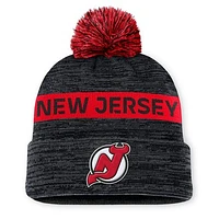 Men's Fanatics Black/Red New Jersey Devils Authentic Pro Rink Cuffed Knit Hat with Pom