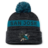 Men's Fanatics Black/Teal San Jose Sharks Authentic Pro Rink Cuffed Knit Hat with Pom