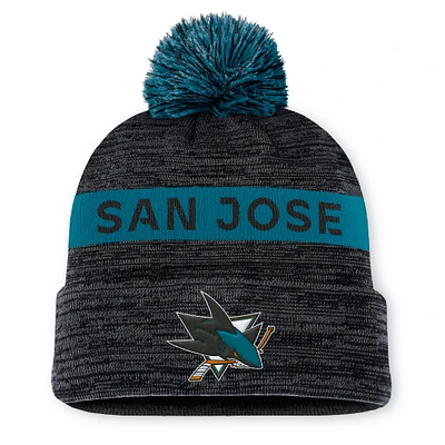 Men's Fanatics Black/Teal San Jose Sharks Authentic Pro Rink Cuffed Knit Hat with Pom