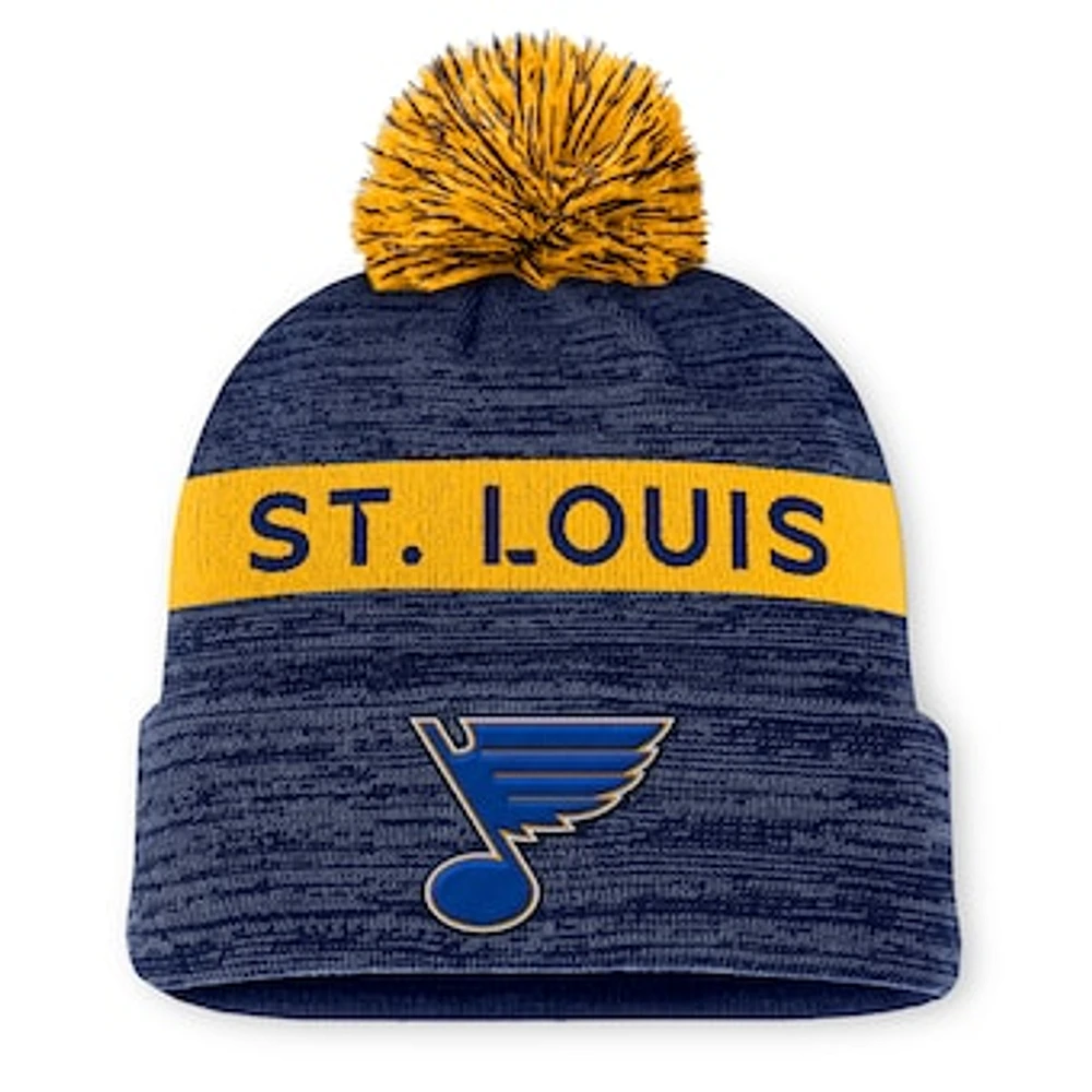 Men's Fanatics Navy/Gold St. Louis Blues Authentic Pro Rink Cuffed Knit Hat with Pom