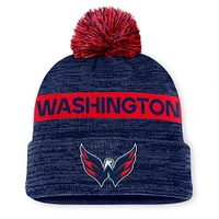 Men's Fanatics Navy/Red Washington Capitals Authentic Pro Rink Cuffed Knit Hat with Pom