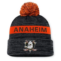 Men's Fanatics Black/Orange Anaheim Ducks Authentic Pro Rink Cuffed Knit Hat with Pom