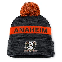 Men's Fanatics Black/Orange Anaheim Ducks Authentic Pro Rink Cuffed Knit Hat with Pom