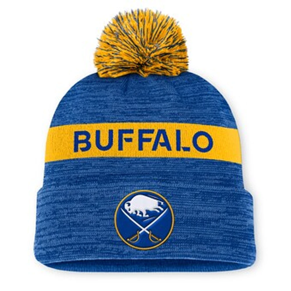 Men's Fanatics Royal/Gold Buffalo Sabres Authentic Pro Rink Cuffed Knit Hat with Pom