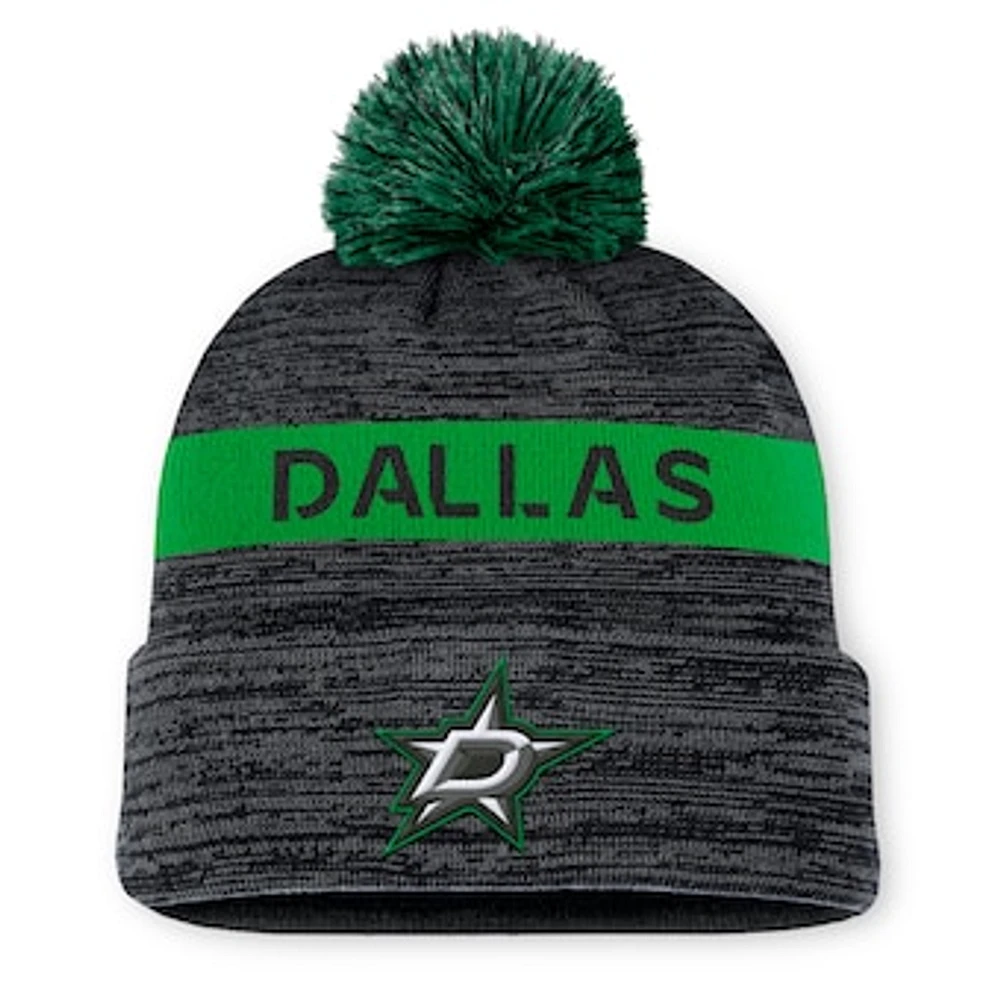 Men's Fanatics Black/Green Dallas Stars Authentic Pro Rink Cuffed Knit Hat with Pom