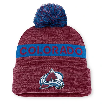 Men's Fanatics Burgundy/Blue Colorado Avalanche Authentic Pro Rink Cuffed Knit Hat with Pom