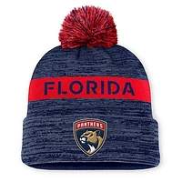 Men's Fanatics Navy/Red Florida Panthers Authentic Pro Rink Cuffed Knit Hat with Pom