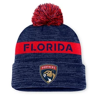 Men's Fanatics Navy/Red Florida Panthers Authentic Pro Rink Cuffed Knit Hat with Pom