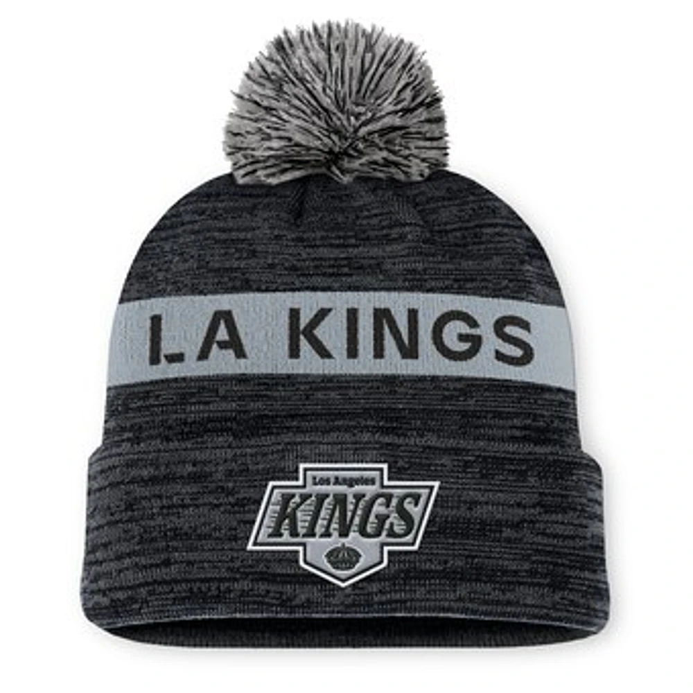 Men's Fanatics Black/Silver Los Angeles Kings Authentic Pro Rink Cuffed Knit Hat with Pom