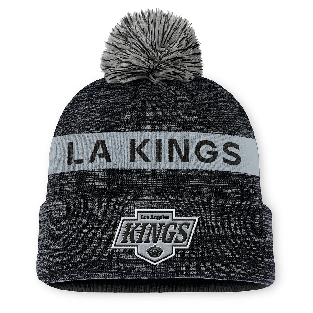 Men's Fanatics Black/Silver Los Angeles Kings Authentic Pro Rink Cuffed Knit Hat with Pom