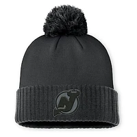 Men's Fanatics Black New Jersey Devils Authentic Pro Road Cuffed Knit Hat with Pom