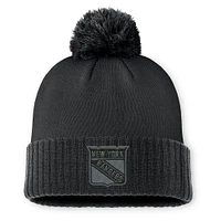 Men's Fanatics Black New York Rangers Authentic Pro Road Cuffed Knit Hat with Pom