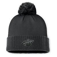 Men's Fanatics Black Minnesota Wild Authentic Pro Road Cuffed Knit Hat with Pom