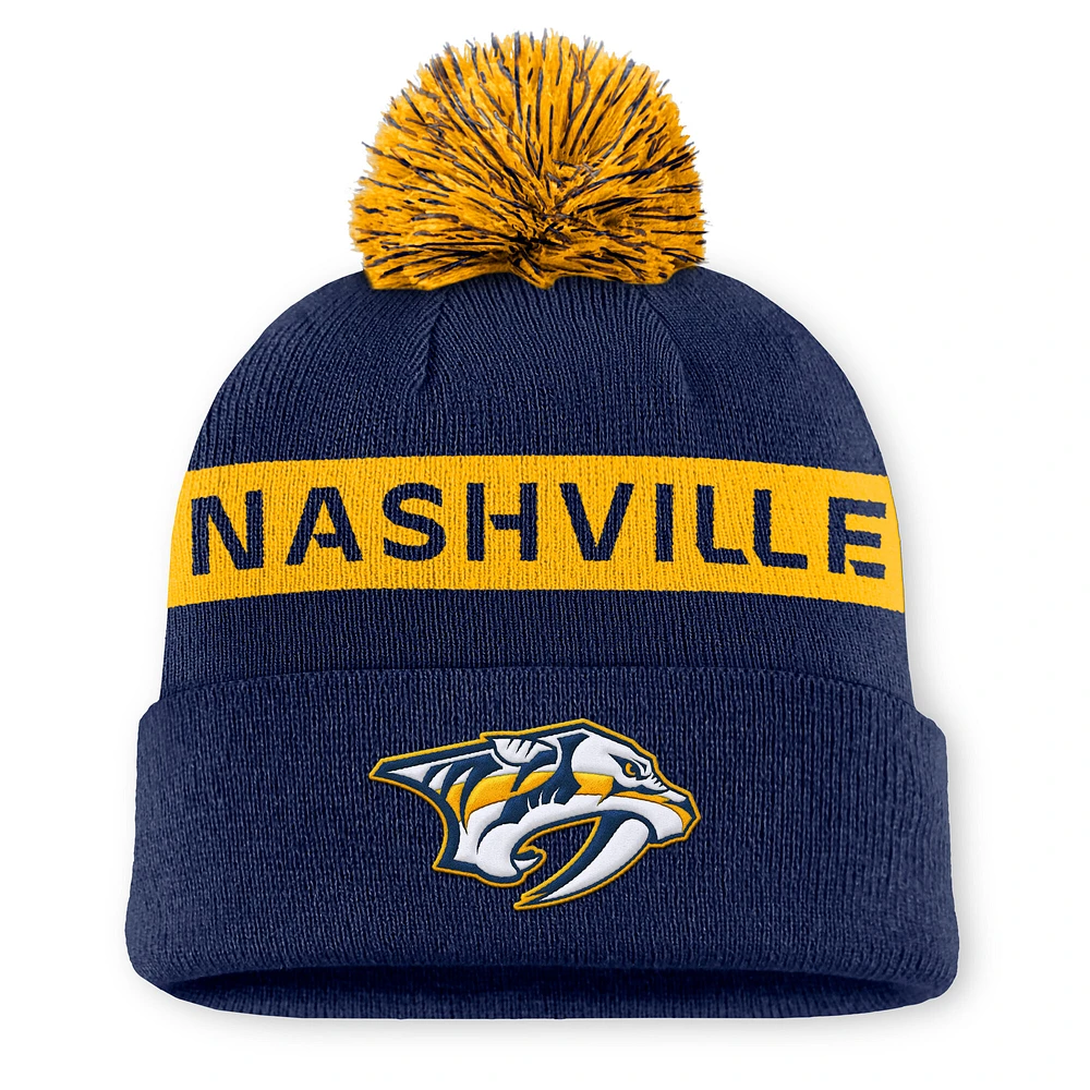 Women's Fanatics Navy/Gold Nashville Predators Authentic Pro Rink Cuffed Knit Hat with Pom