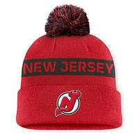 Women's Fanatics Red/Black New Jersey Devils Authentic Pro Rink Cuffed Knit Hat with Pom