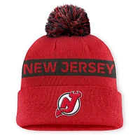 Women's Fanatics Red/Black New Jersey Devils Authentic Pro Rink Cuffed Knit Hat with Pom