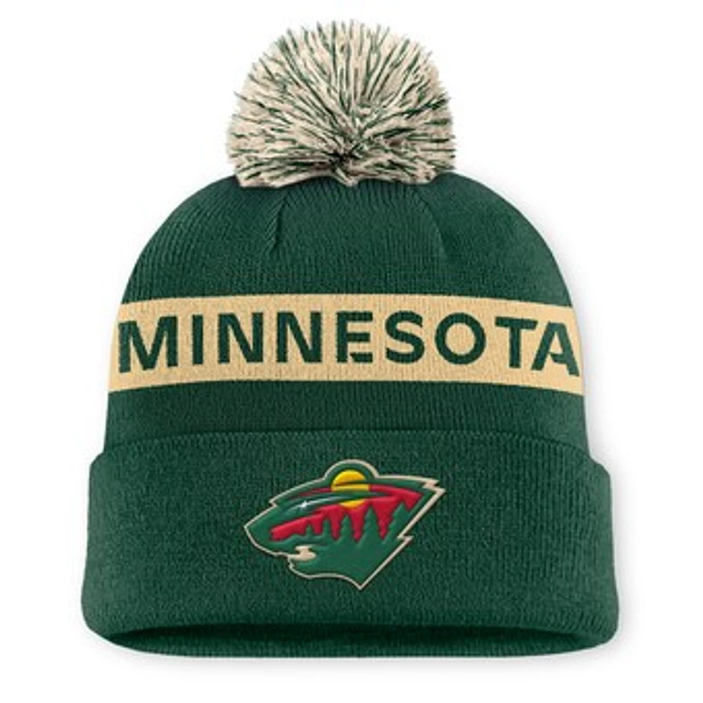 Women's Fanatics Green/Cream Minnesota Wild Authentic Pro Rink Cuffed Knit Hat with Pom