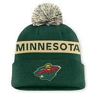 Women's Fanatics Green/Cream Minnesota Wild Authentic Pro Rink Cuffed Knit Hat with Pom