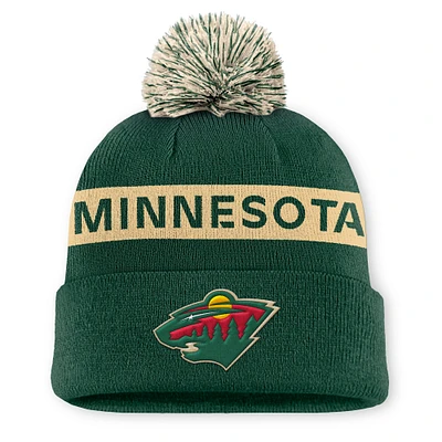 Women's Fanatics Green/Cream Minnesota Wild Authentic Pro Rink Cuffed Knit Hat with Pom