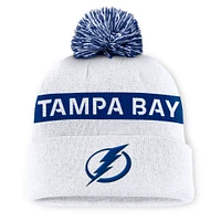 Women's Fanatics White/Blue Tampa Bay Lightning Authentic Pro Rink Cuffed Knit Hat with Pom