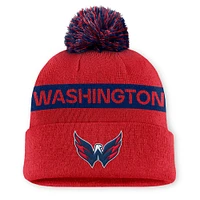 Women's Fanatics Red/Navy Washington Capitals Authentic Pro Rink Cuffed Knit Hat with Pom