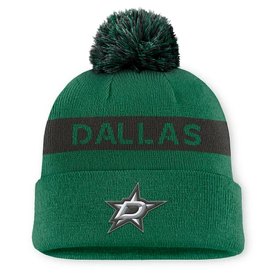 Women's Fanatics Green/Black Dallas Stars Authentic Pro Rink Cuffed Knit Hat with Pom