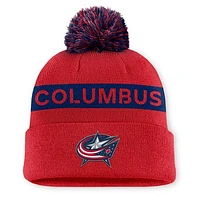 Women's Fanatics Red/Navy Columbus Blue Jackets Authentic Pro Rink Cuffed Knit Hat with Pom