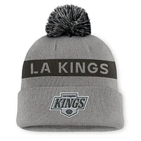 Women's Fanatics Silver/Black Los Angeles Kings Authentic Pro Rink Cuffed Knit Hat with Pom