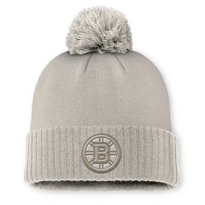 Women's Fanatics Tan Boston Bruins Authentic Pro Road Cuffed Knit Hat with Pom