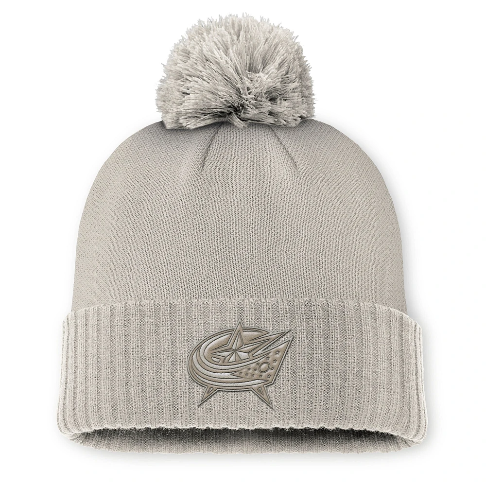 Women's Fanatics Tan Columbus Blue Jackets Authentic Pro Road Cuffed Knit Hat with Pom