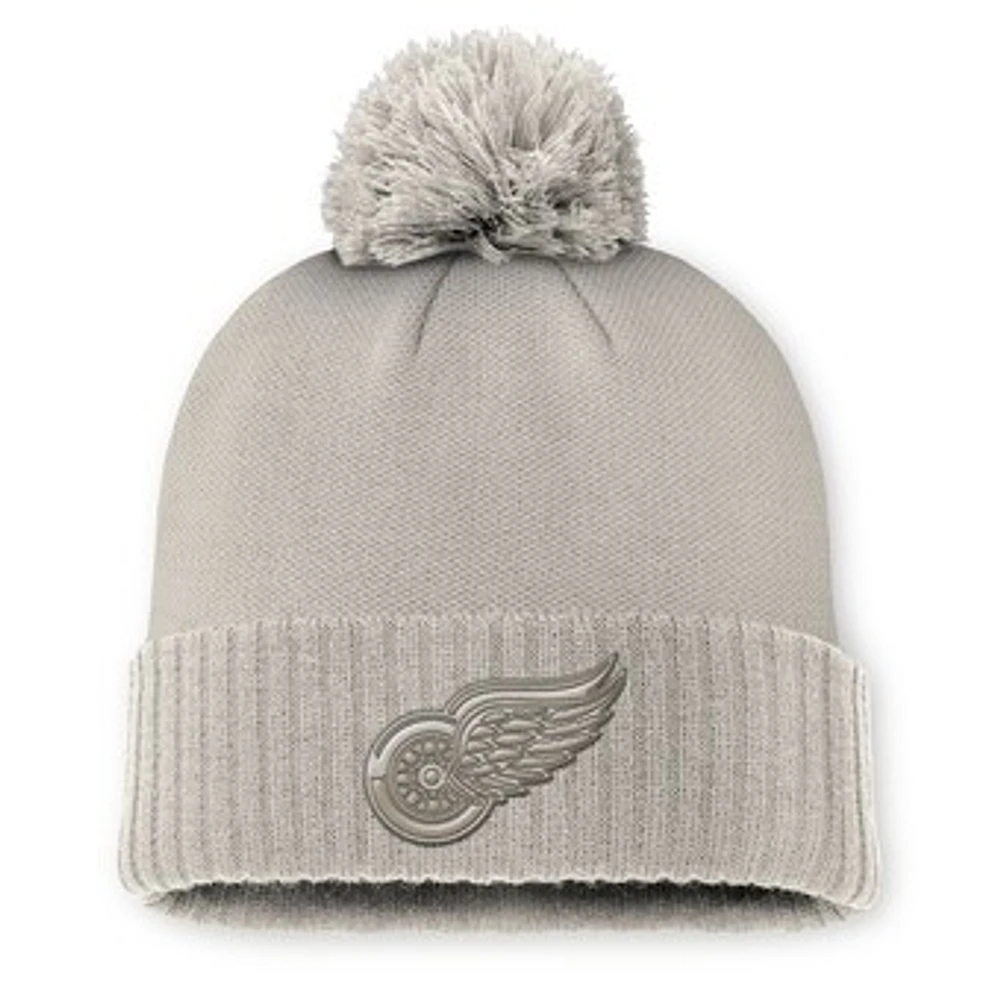 Women's Fanatics Tan Detroit Red Wings Authentic Pro Road Cuffed Knit Hat with Pom