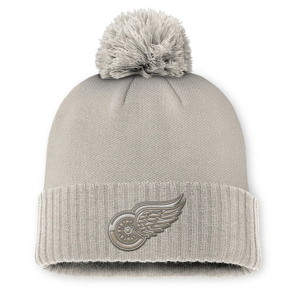 Women's Fanatics Tan Detroit Red Wings Authentic Pro Road Cuffed Knit Hat with Pom