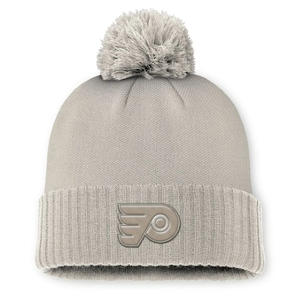 Women's Fanatics Tan Philadelphia Flyers Authentic Pro Road Cuffed Knit Hat with Pom